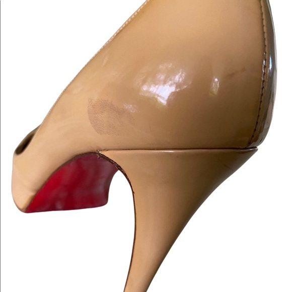 👠 Christian Louboutin New Very Prive 120 Patent Dark Nude Peep Toe 41 US 10.5 - Picture 9 of 12